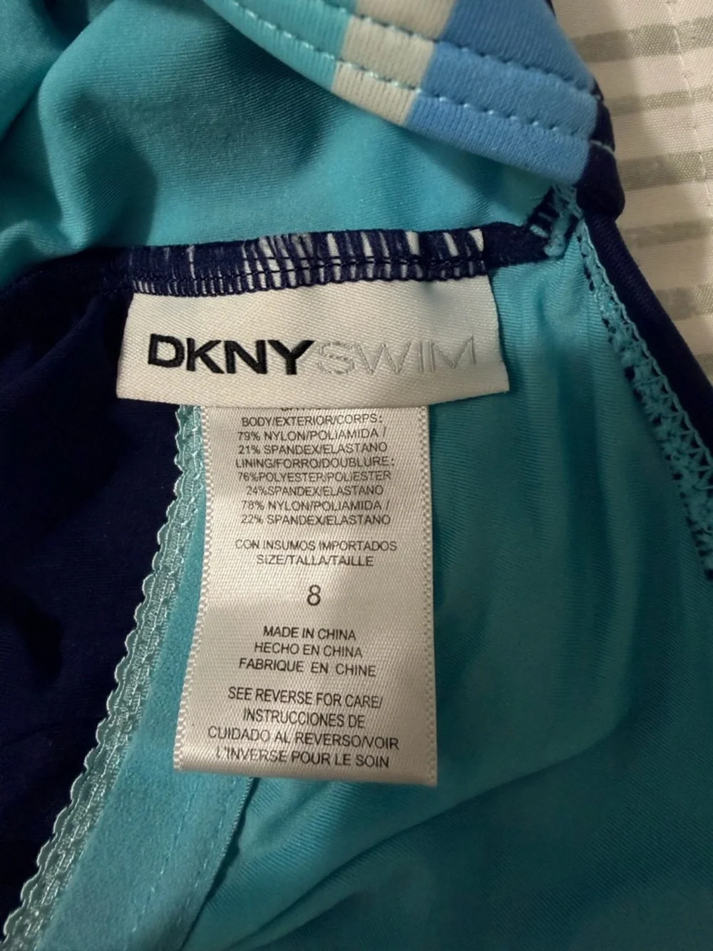 Dkny Light Blue and Navy Striped Athletic One-Piece Swimsuit - Picture 5 of 5